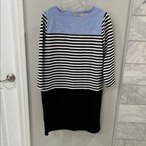 J. Crew Black and White Striped Long Sleeve Dress